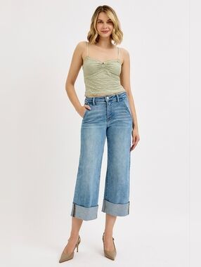 RISEN HR Tummy Control Light Wash Wide Leg Jeans Straight Cuffed Various NEW